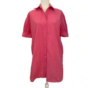 COS Pink Cotton Oversized Button Front Shift Shirt Dress